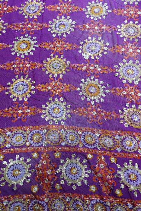Purple Vintage Chiffon Embroidered Sari - Preloved