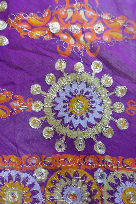 Purple Vintage Chiffon Embroidered Sari - Preloved