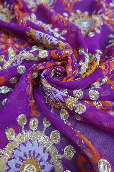 Purple Vintage Chiffon Embroidered Sari - Preloved