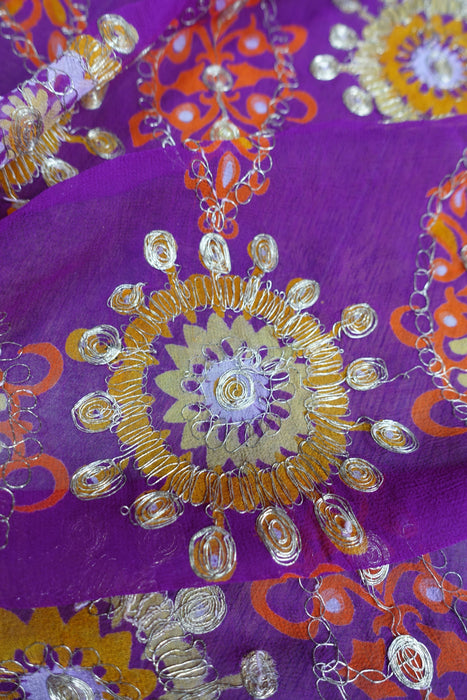 Purple Vintage Chiffon Embroidered Sari - Preloved