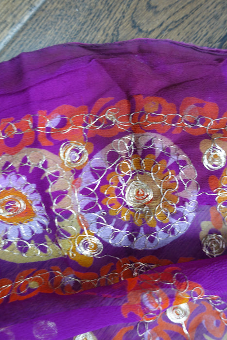 Purple Vintage Chiffon Embroidered Sari - Preloved