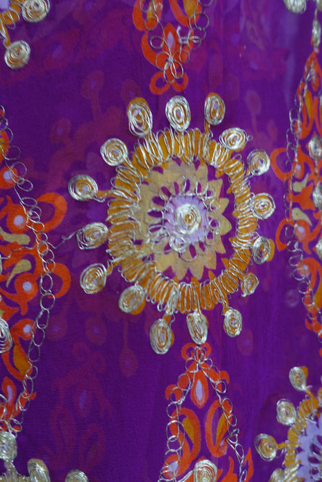 Purple Vintage Chiffon Embroidered Sari - Preloved