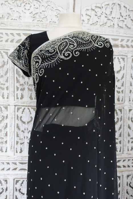 Black Chiffon Sari With Blouse To Fit 39 Bust - New