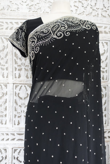 Black Chiffon Sari With Blouse To Fit 39 Bust - New