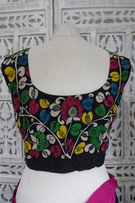 Black Linen Mix Sari With Blouse To Fit 37 Bust - New