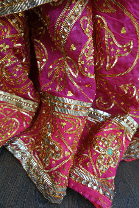 Pinky Red Vintage Wedding Sari - New