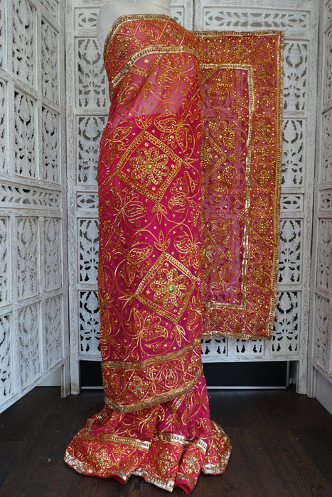Pinky Red Vintage Wedding Sari - New