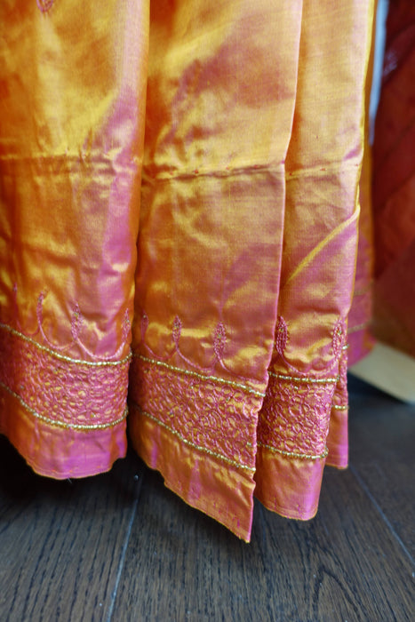 Peach Vintage Pure Silk Brand Sari - New