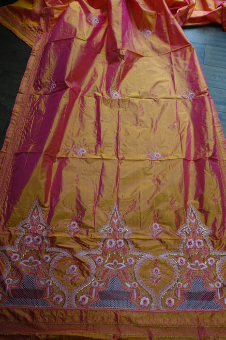Peach Vintage Pure Silk Brand Sari - New