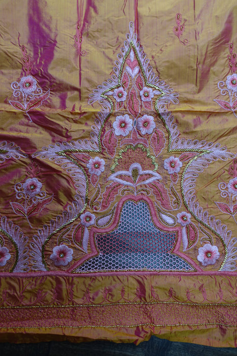 Peach Vintage Pure Silk Brand Sari - New
