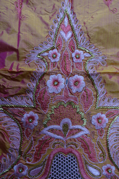 Peach Vintage Pure Silk Brand Sari - New