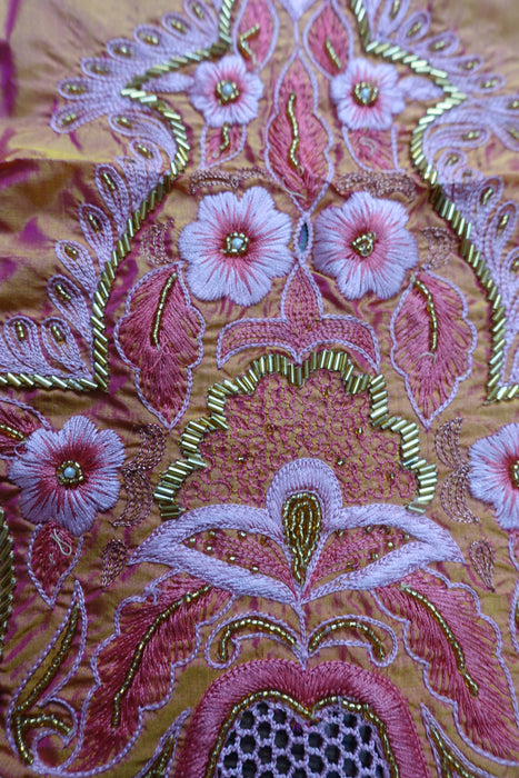 Peach Vintage Pure Silk Brand Sari - New