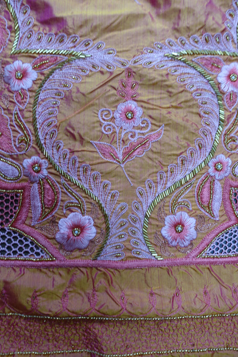 Peach Vintage Pure Silk Brand Sari - New