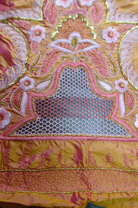 Peach Vintage Pure Silk Brand Sari - New