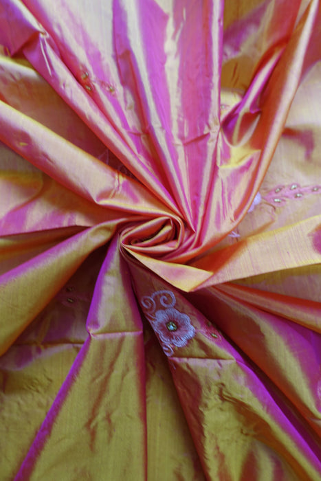 Peach Vintage Pure Silk Brand Sari - New