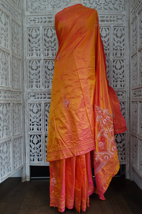 Peach Vintage Pure Silk Brand Sari - New