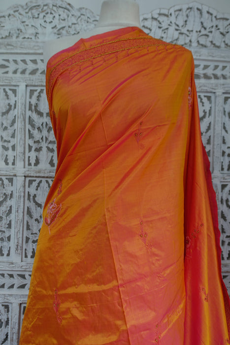 Peach Vintage Pure Silk Brand Sari - New