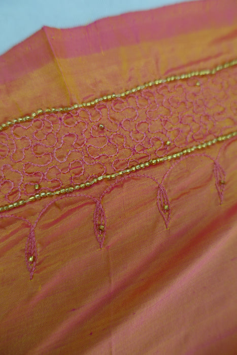 Peach Vintage Pure Silk Brand Sari - New