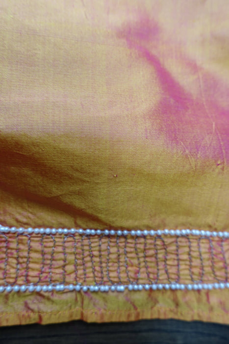 Peach Vintage Pure Silk Brand Sari - New