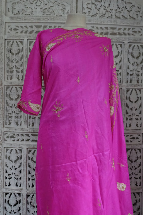 Pink Tissue Silk Beaded Sari And Blouse To Fit Bust 39 - Preloved