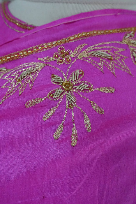 Pink Tissue Silk Beaded Sari And Blouse To Fit Bust 39 - Preloved