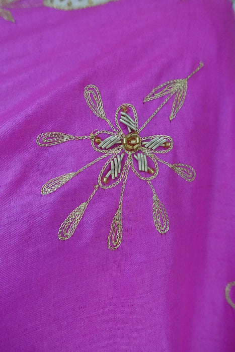 Pink Tissue Silk Beaded Sari And Blouse To Fit Bust 39 - Preloved
