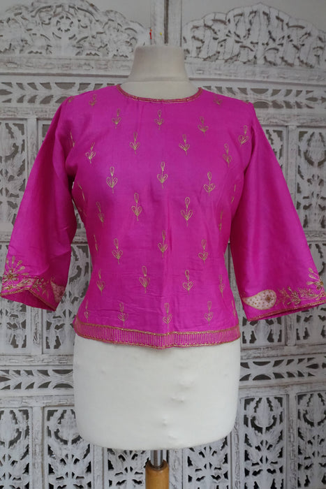 Pink Tissue Silk Beaded Sari And Blouse To Fit Bust 39 - Preloved