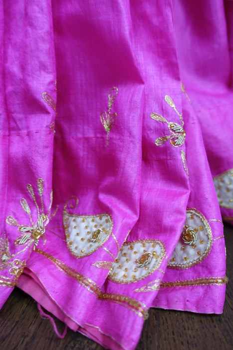 Pink Tissue Silk Beaded Sari And Blouse To Fit Bust 39 - Preloved