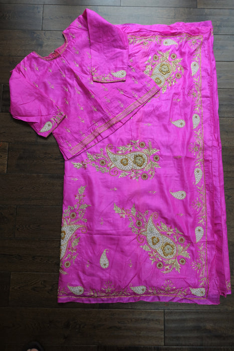 Pink Tissue Silk Beaded Sari And Blouse To Fit Bust 39 - Preloved