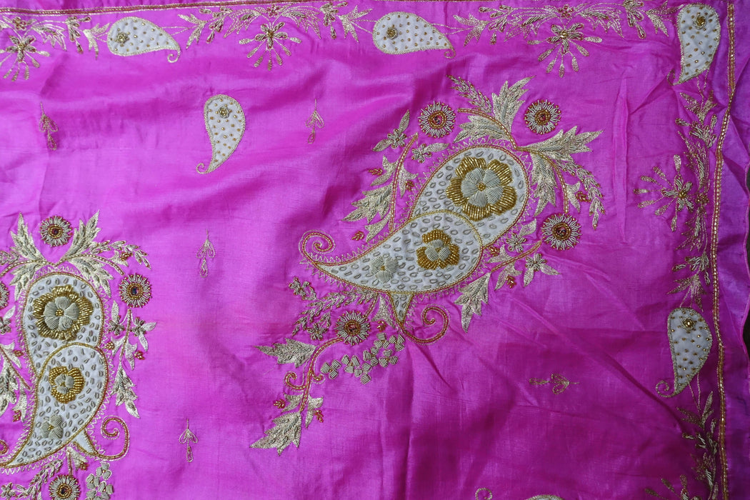 Pink Tissue Silk Beaded Sari And Blouse To Fit Bust 39 - Preloved