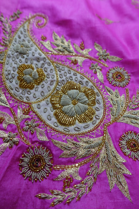 Pink Tissue Silk Beaded Sari And Blouse To Fit Bust 39 - Preloved
