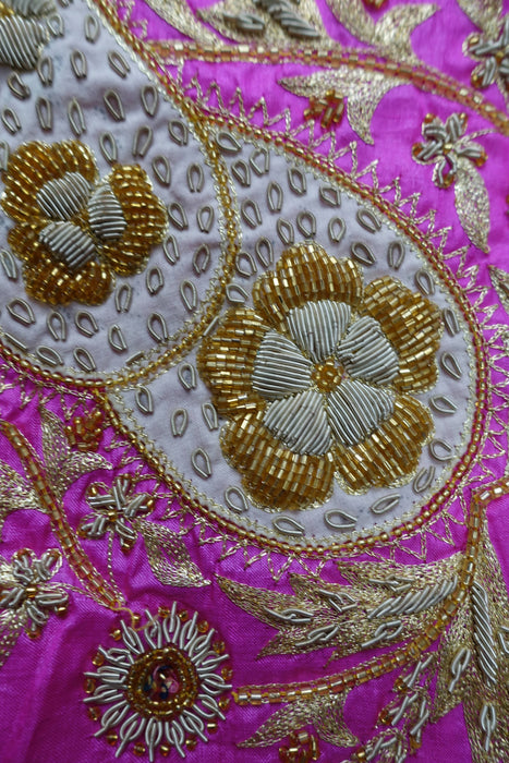 Pink Tissue Silk Beaded Sari And Blouse To Fit Bust 39 - Preloved