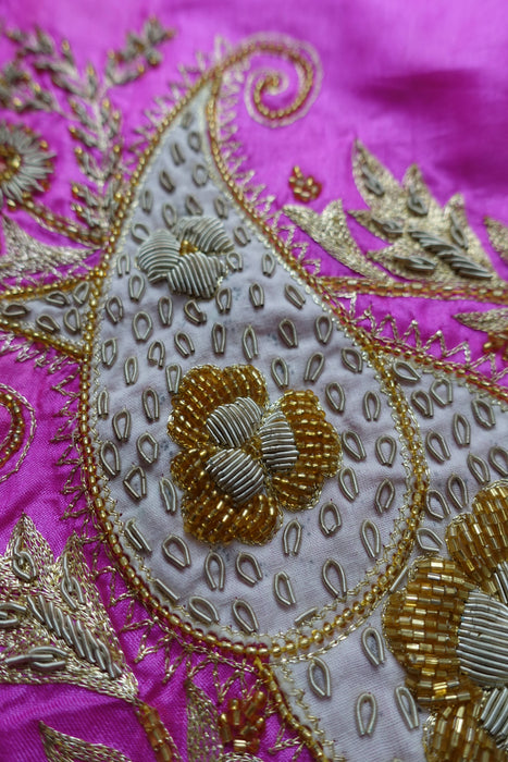 Pink Tissue Silk Beaded Sari And Blouse To Fit Bust 39 - Preloved