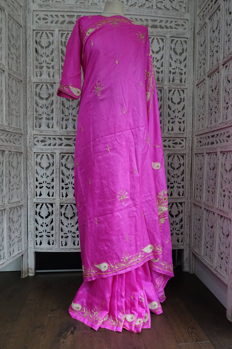 Pink Tissue Silk Beaded Sari And Blouse To Fit Bust 39 - Preloved