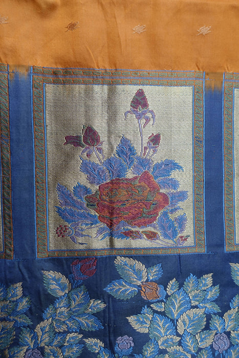 Peach And Blue Vintage Silk Sari - New