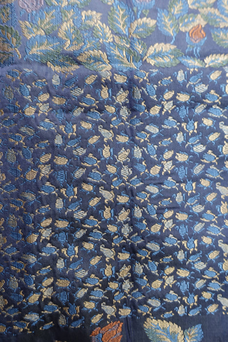 Peach And Blue Vintage Silk Sari - New