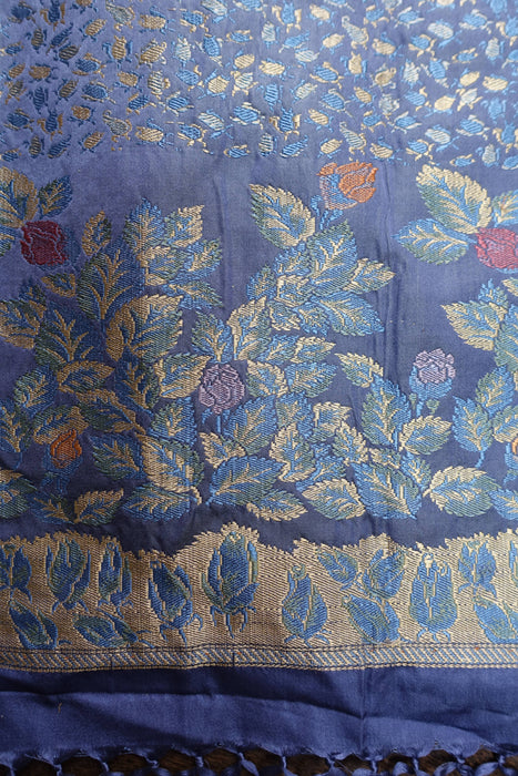 Peach And Blue Vintage Silk Sari - New