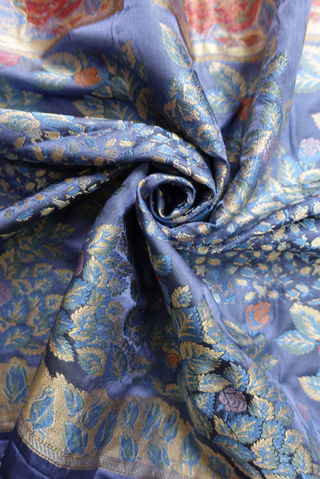 Peach And Blue Vintage Silk Sari - New