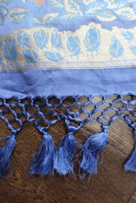 Peach And Blue Vintage Silk Sari - New