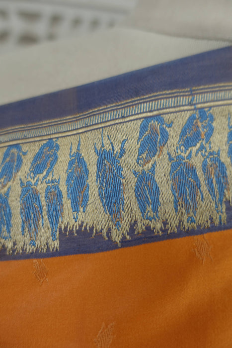Peach And Blue Vintage Silk Sari - New