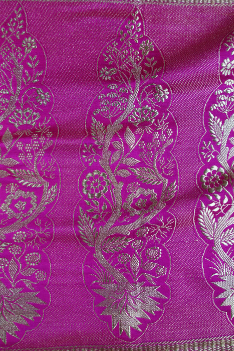 Hot Pink Vintage Wedding Banarsi Silk With Blouse To Fit 35 Bust - New