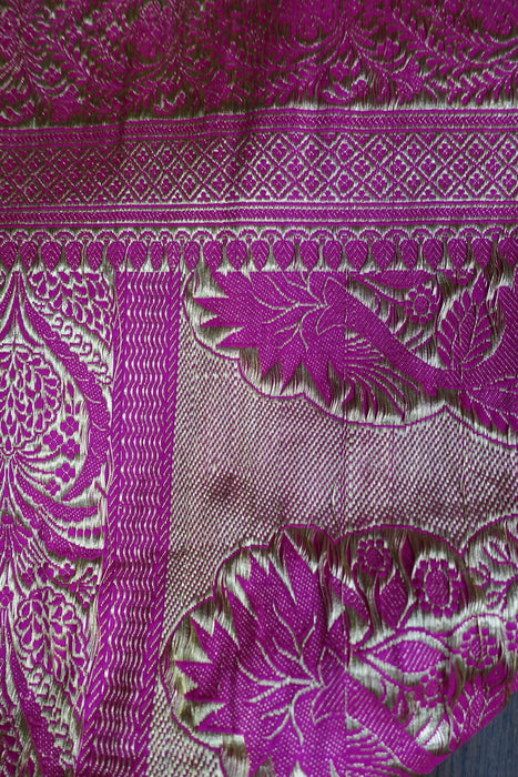 Hot Pink Vintage Wedding Banarsi Silk With Blouse To Fit 35 Bust - New