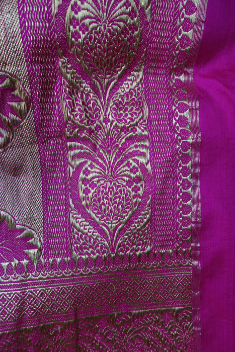 Hot Pink Vintage Wedding Banarsi Silk With Blouse To Fit 35 Bust - New