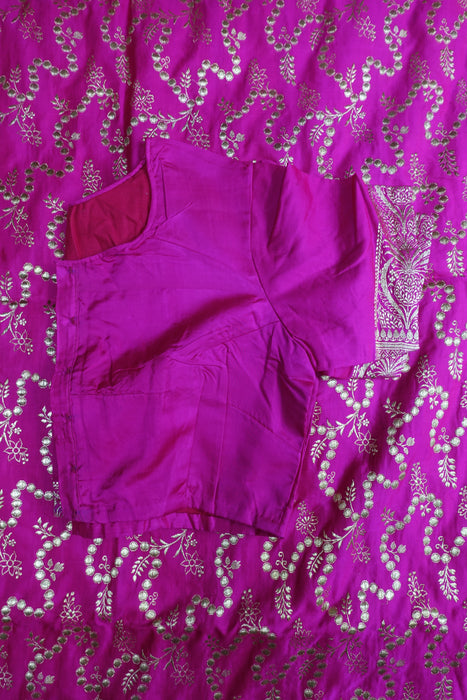 Hot Pink Vintage Wedding Banarsi Silk With Blouse To Fit 35 Bust - New