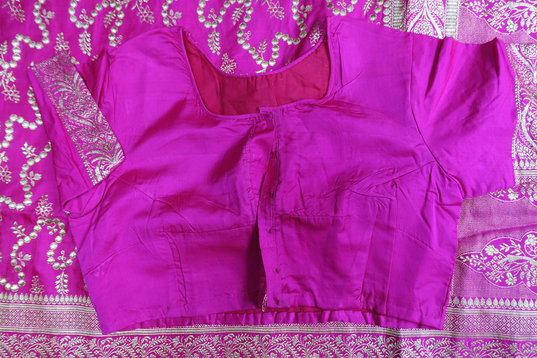 Hot Pink Vintage Wedding Banarsi Silk With Blouse To Fit 35 Bust - New