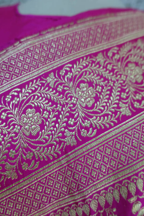Hot Pink Vintage Wedding Banarsi Silk With Blouse To Fit 35 Bust - New