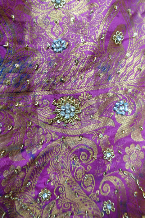 Blue Brocade Sari - New With Defects