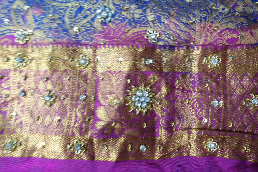 Blue Brocade Sari - New With Defects
