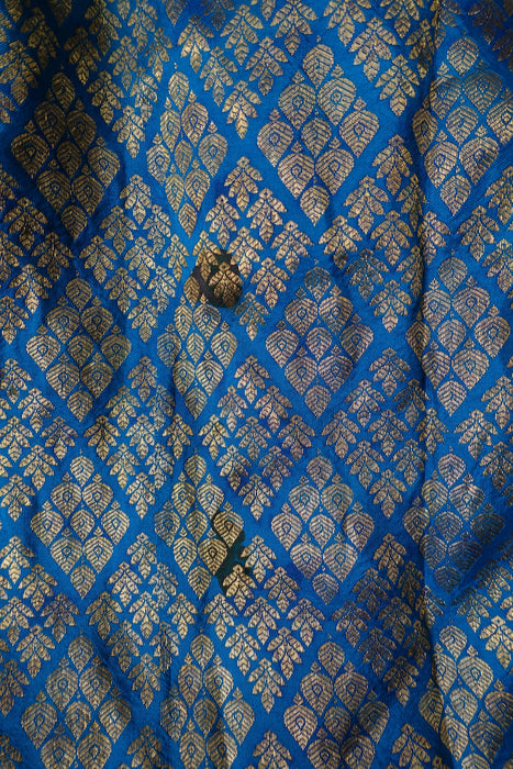 Blue Brocade Sari - New With Defects
