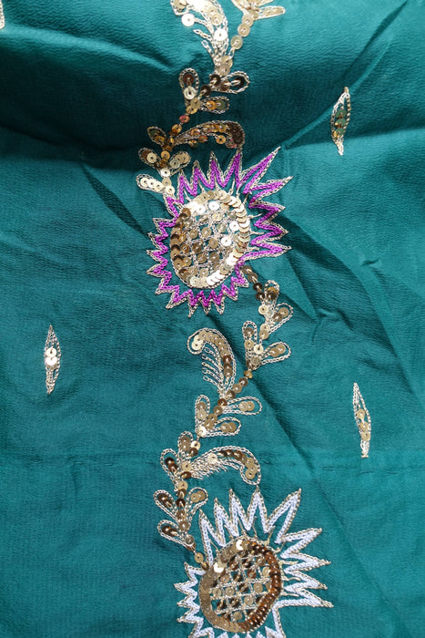 Green Vintage American Georgette Sari - Preloved With Defects